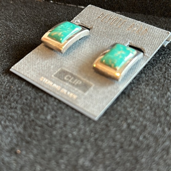 Peyote Bird NWT clip sterling silver rectangle turquoise green blue earr… - Picture 5 of 6